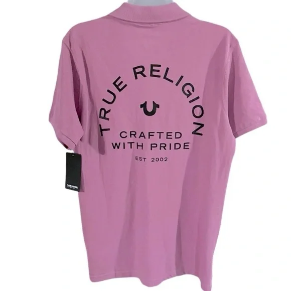 NWT True Religion Men's Designer Cotton Logo Polo MAUVE ORCH